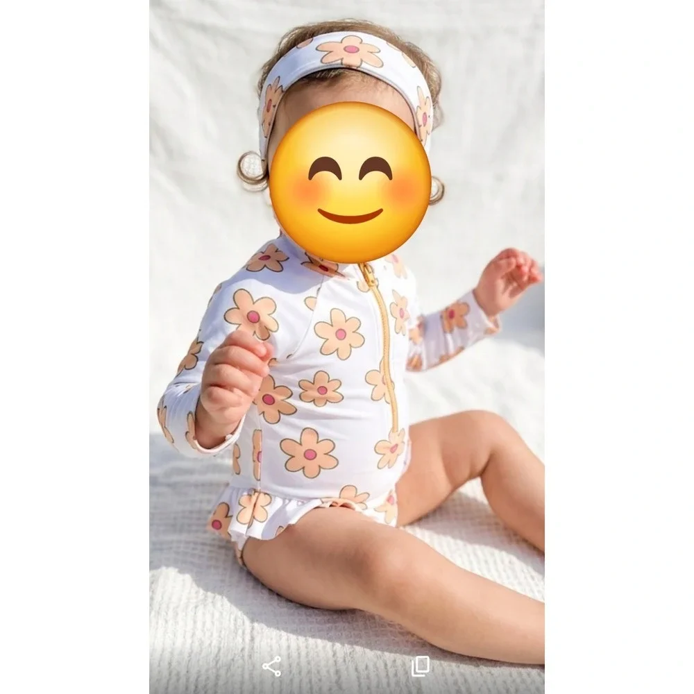 Jessica S white and orange flower print swimsuit‎ with a front zipper Ss 18M